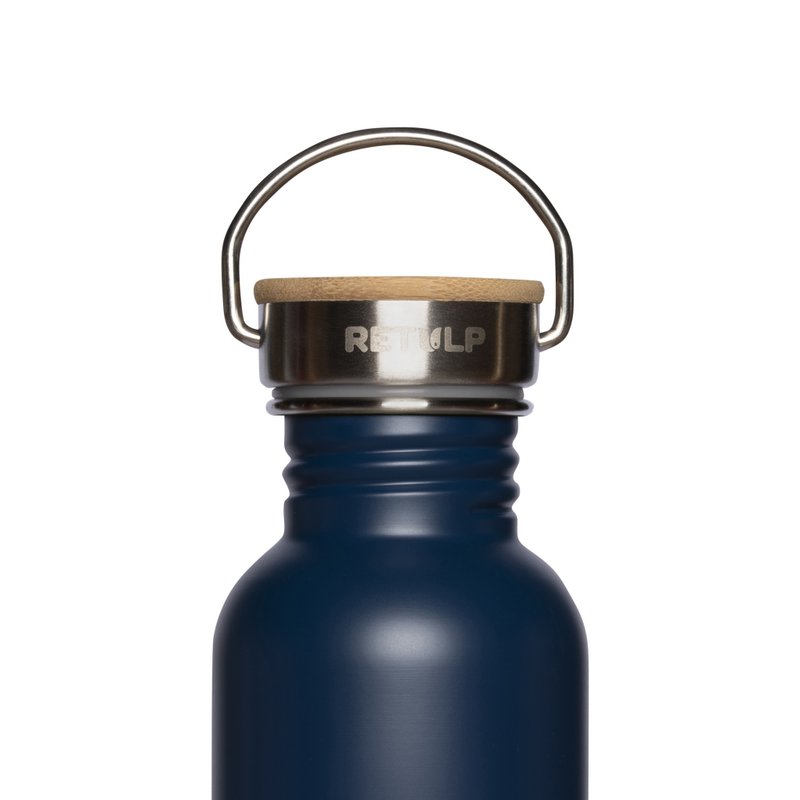 Butelka do picia ze stali nierdzewnej z zakrętką bambusową 500 ml stal NIEBIESKA