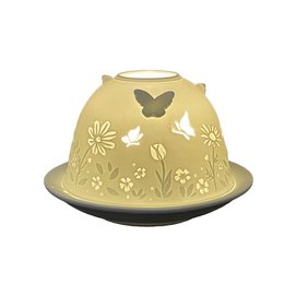 Portacandele Ø 12x8 cm Farfalle in porcellana bianca