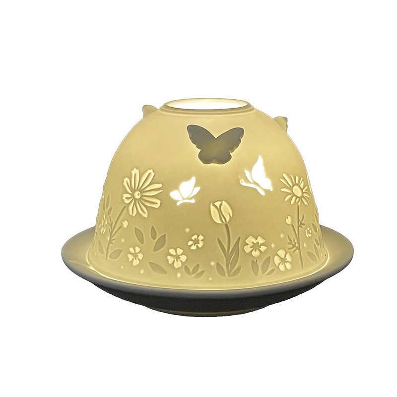 Portacandele Ø 12x8 cm Farfalle in porcellana bianca