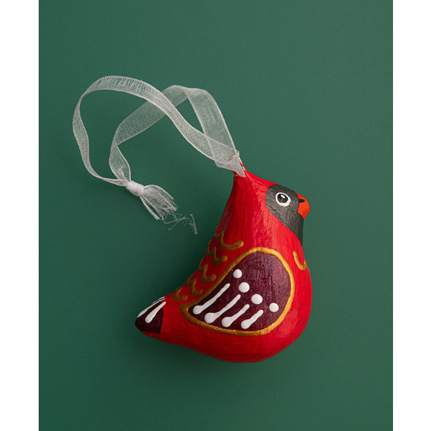 Handmade papier-mache Winter bird: Red Cardinal