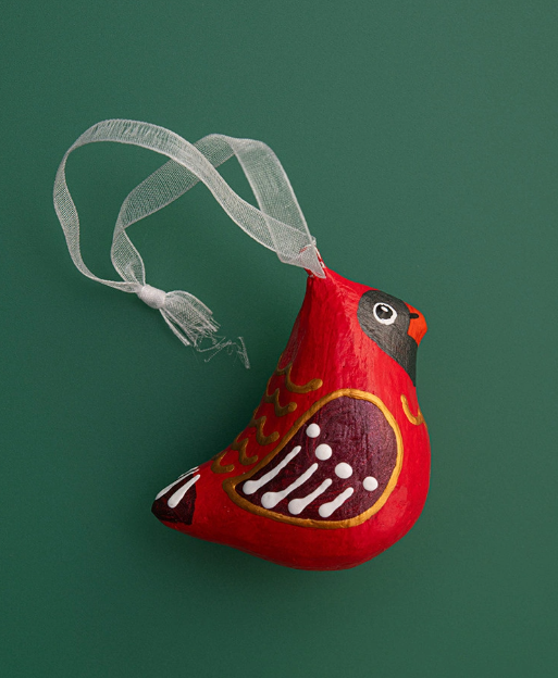 Handmade papier-mache Winter bird: Red Cardinal