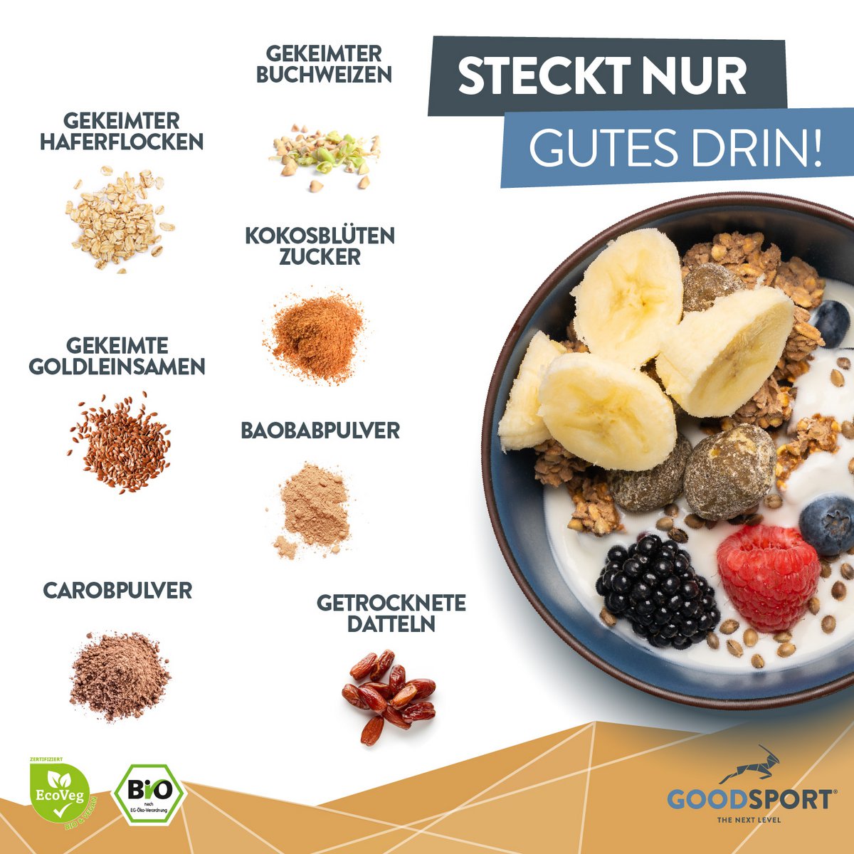 BIO Energy Muesli, Cunchy Carob with germinated seeds