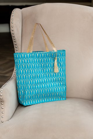 Stoffgeschenktüten Tote Style - Luxe Gold Kollektion - Türkis / Art Deco