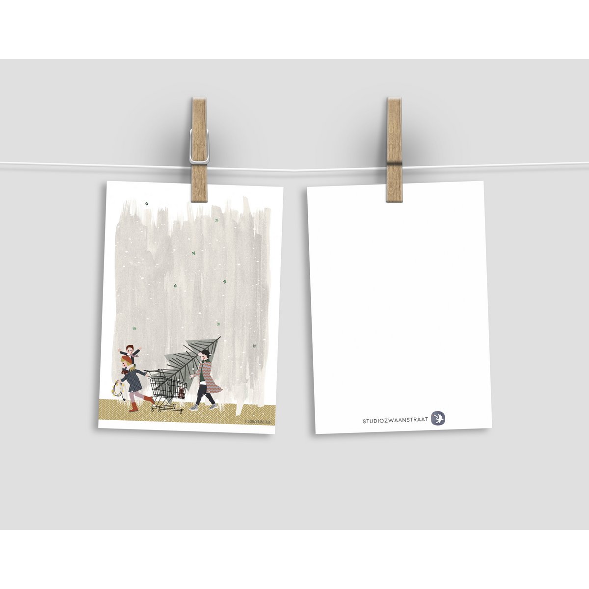 Postkarte - Serie 'Weihnachten' - 'Wie man diesen Baum nach Hause bringt' - Einkaufswagen