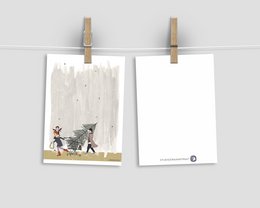 postcard - series 'Christmas' - 'how to get that tree home' - shopping cart