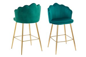 Set of 2 Shell Design Velvet Bar Stools Green