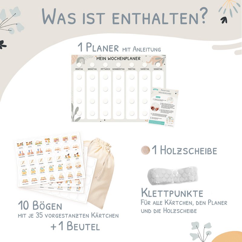 Weekly planner children including 350 routine cards - motif Little Elephant