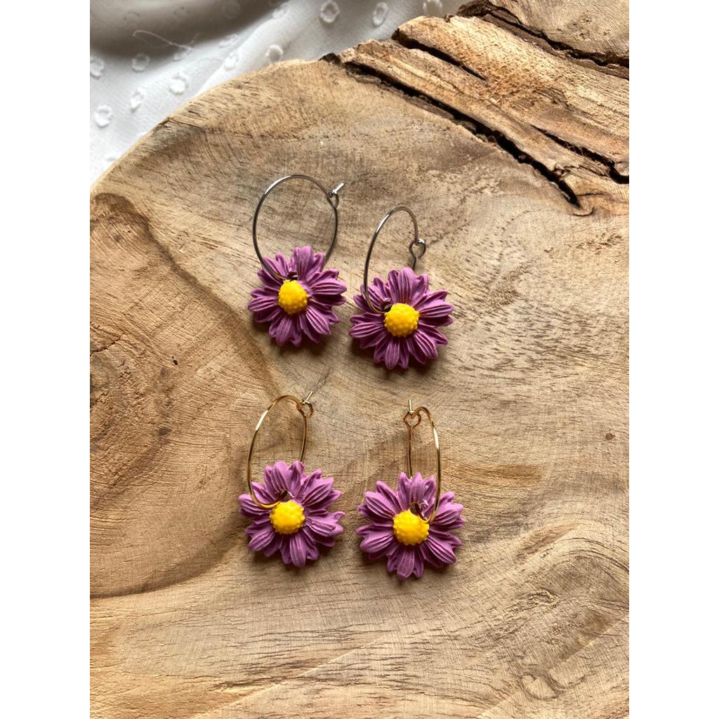 Clay Earrings Stainless Steel gold/silver 'Pink Flowers'