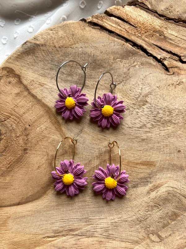 Clay Earrings Stainless Steel gold/silver 'Pink Flowers'
