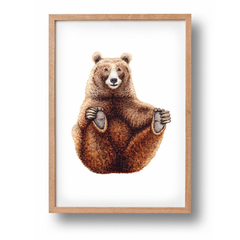 Dierenposter beer - A4 - babykamer kinderkamer - kraamcadeau - wanddecoratie - handgeschilderd door Mies met aquarel