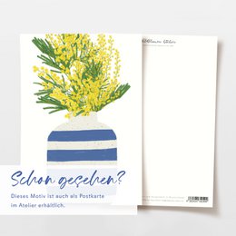 Folding card blue striped vase with yellow flowers, including envelope