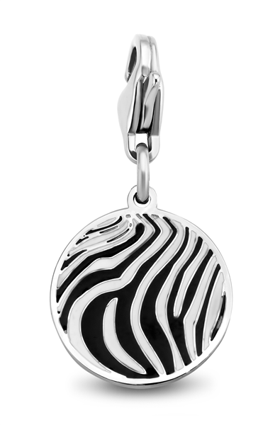 CO88 Collection Charms 8CH 00013 Stahlanhänger – 15 mm – Charm – Rund mit Zebramotiv – Emaille – Schwarz und Weiß – Silberfarben