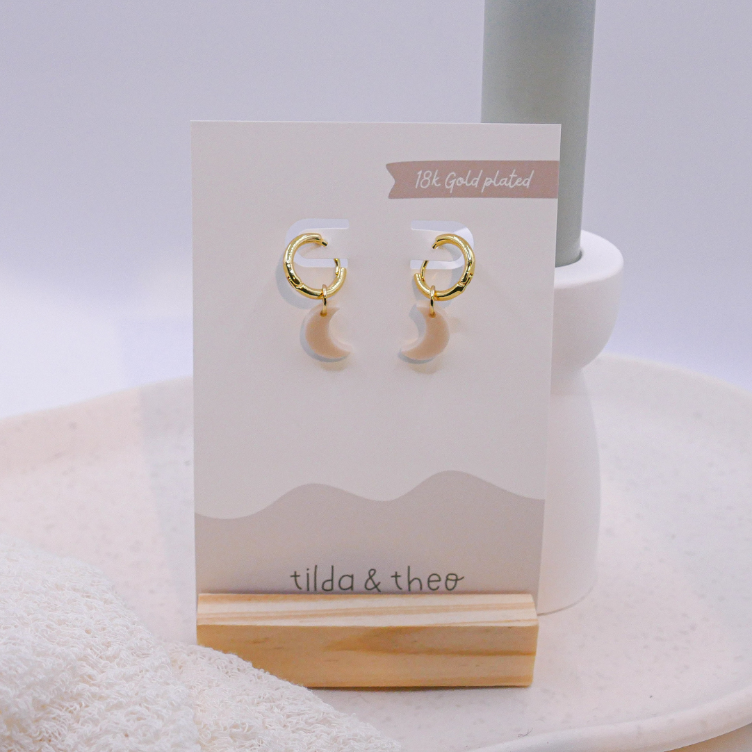 Earrings moon hoop earrings acrylic half moons - light stud earrings moon