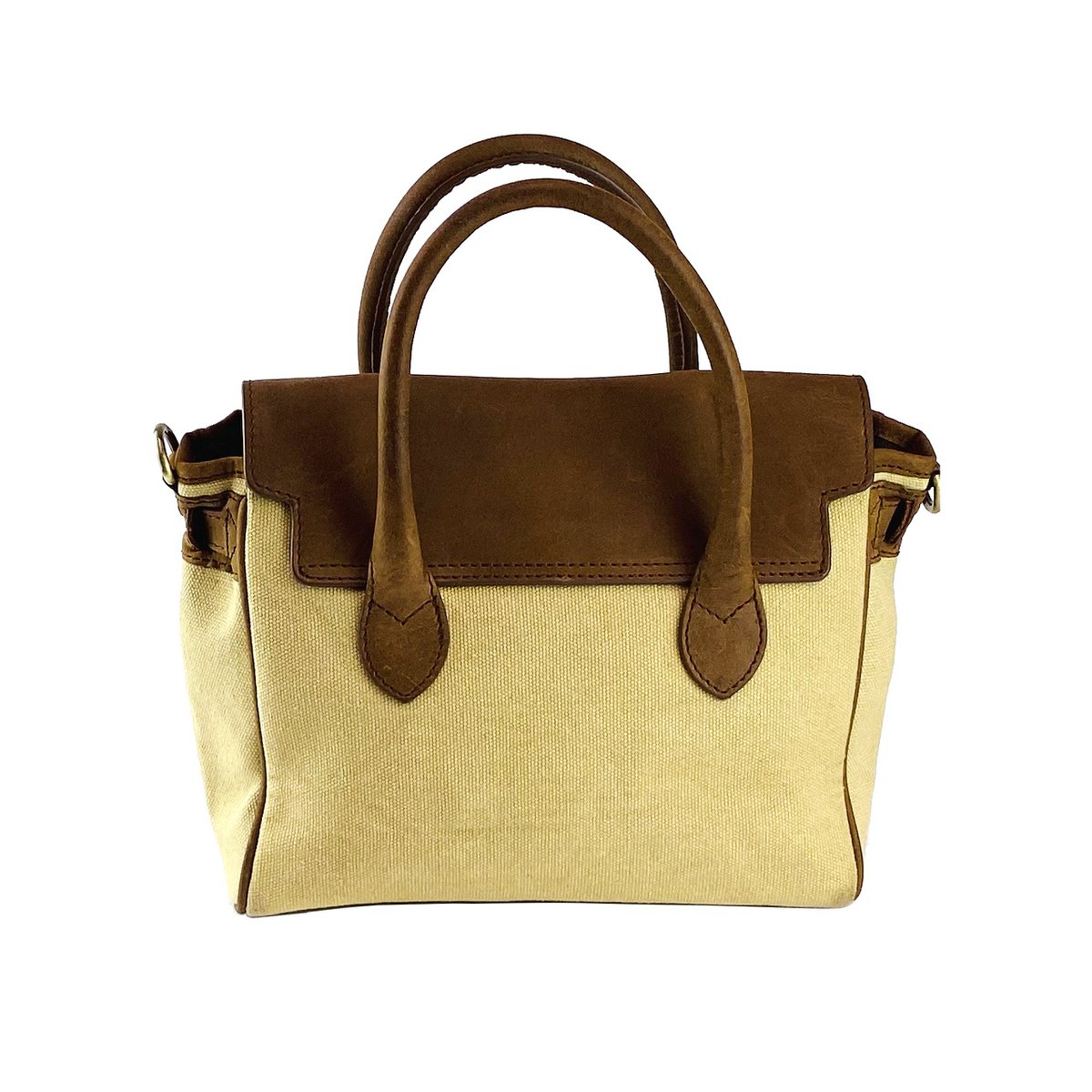 K0042ALCB | Mini-Handtasche aus Canvas/echtem Leder, hergestellt in Italien. Abnehmbarer Schultergurt. Befestigungen mit Karabinerhaken aus Metall in Antikmessing – Seilfarbe – Maße: 24 x 20 x 12 cm