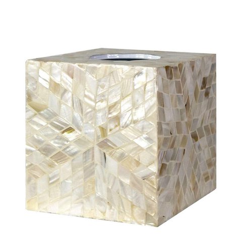 Mother-of-Pearl Inlaid Tissue Box Cover | Cube & Rectangle Elegant Rustic Paper Dispenser