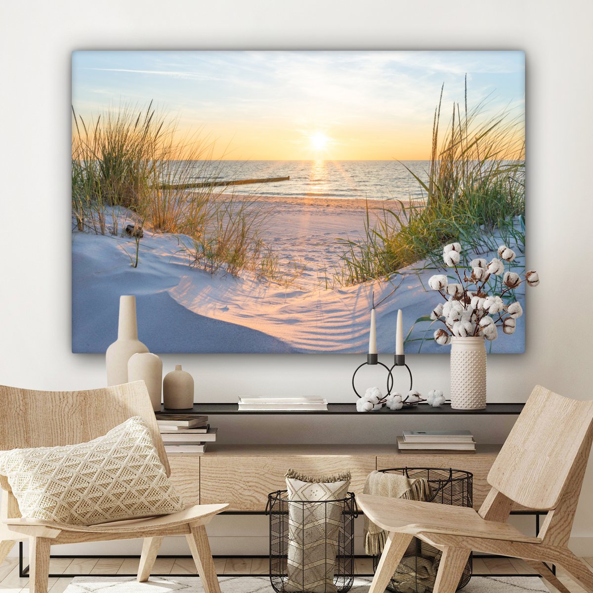 Pintura de lienzo - Decoración de pared - Playa - Sol - Dune - hierba - arena - horizonte