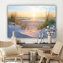 Canvas Maleri - Wall Decoration - Beach - Sun - Dune - Grass - Sand - Horizon