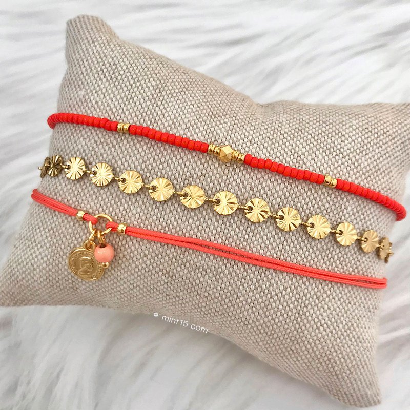Elegance Beaded Anklet - Coral Red