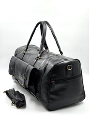 Borsa da viaggio in pelle marocchina nera fatta a mano - Borsone artigianale "Obsidian" a 6 tasche con scomparto per scarpe dedicato