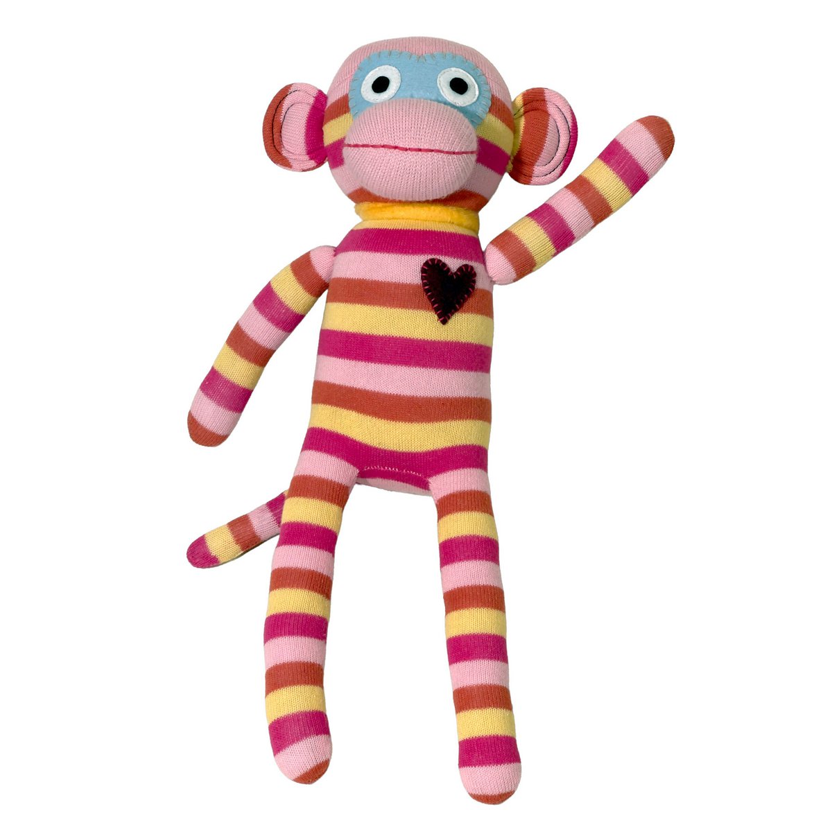 Knuffelsok aap midi strepen roze/geel/oranje