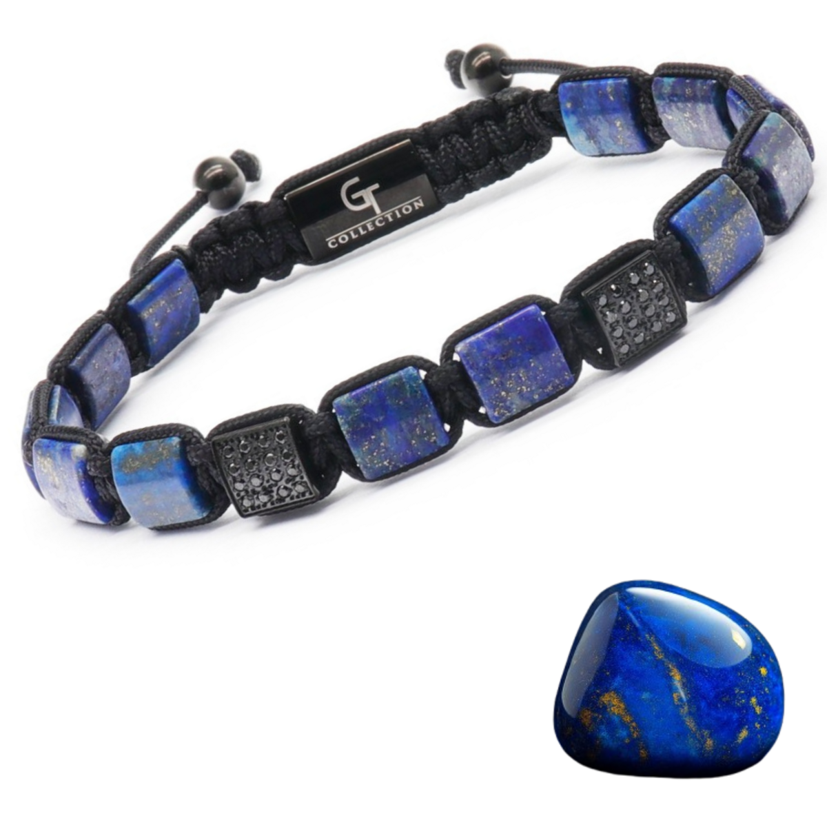 Bracciale da uomo con perle piatte LAPISLAZZULI