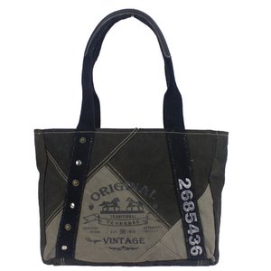 Sunsa women's handbag. Shoulder bag made of canvas (canvas) & leather. Bag in vintage retro style. Large shopper ladies' bag as a weekender bag. Stone washed shopper gray black