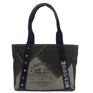 Sunsa women's handbag. Shoulder bag made of canvas (canvas) & leather. Bag in vintage retro style. Large shopper ladies' bag as a weekender bag. Stone washed shopper gray black