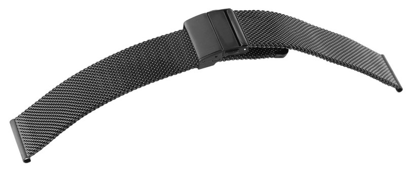Stainless steel Milanese (quick release), folding clasp, black, 22 mm