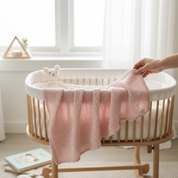 Nuvinokids® 6-lags bomuldsmuslin babytæppe blød pink