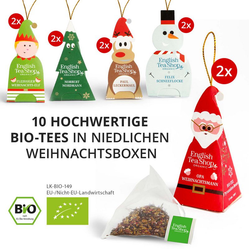 ETS - Wintertee Geschenk "Fröhliche Weihnachtsgesellen", BIO, 10 Pyramidenbeutel