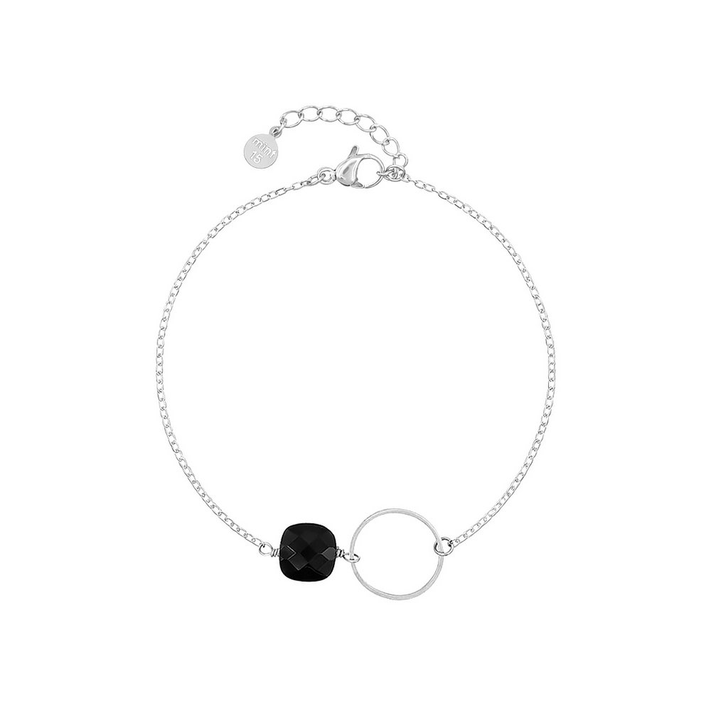 Chain Bracelet with Ring - Black Obsidian