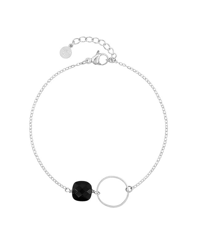 Chain Bracelet with Ring - Black Obsidian
