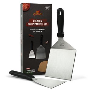 Premium grill spatula made of high -quality stainless steel for smashed burger incl. 30 pieces of pouring paper - grill spatula for Plancha & Teppanyaki - grill turner made of stainless steel - ideal grill accessories