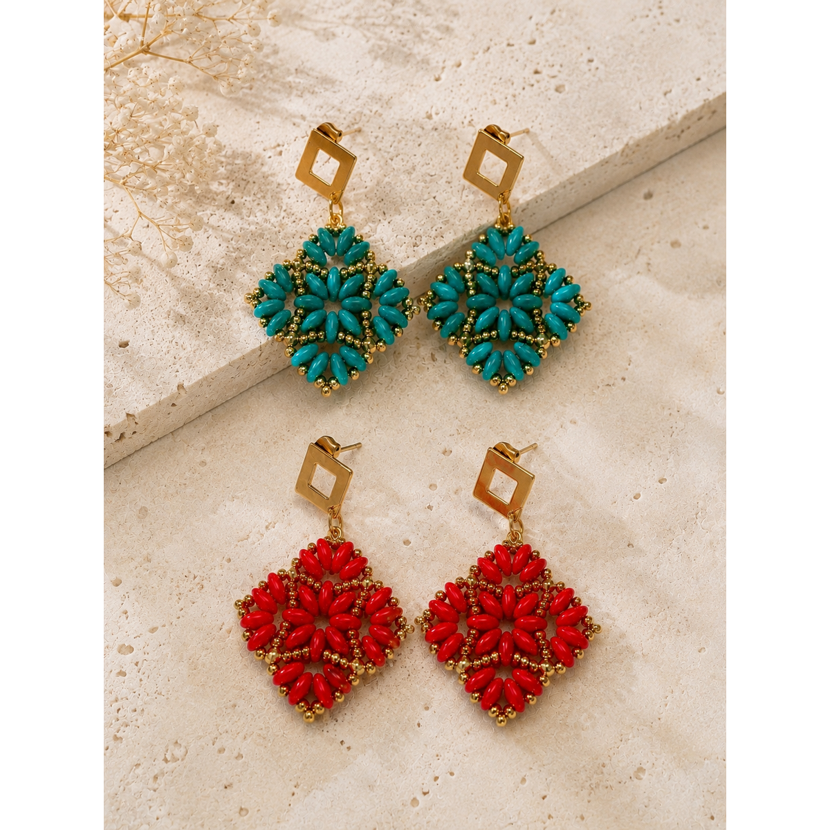 Ohrringe im Duo-Set blau und rot