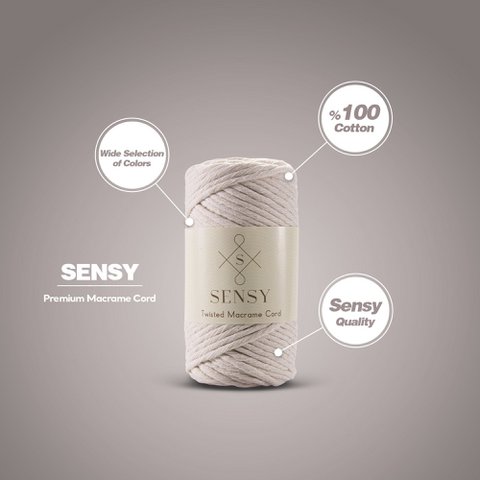 Sensy Premium 3 mm - 100% gerecycled katoen, macramekoord met enkele streng