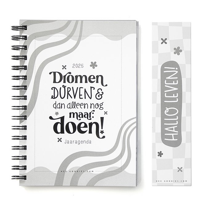 Annual diary 2025 A5 Black White // Goals diary with ring binder