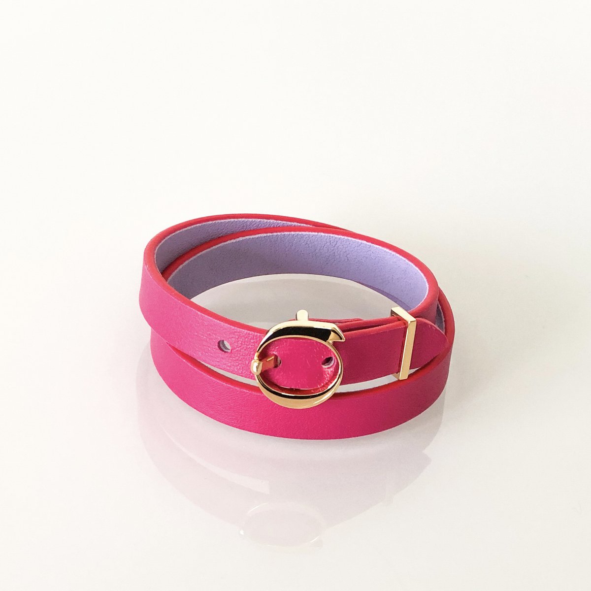 DUO TWIST leather bracelet Fuchsia - Lila