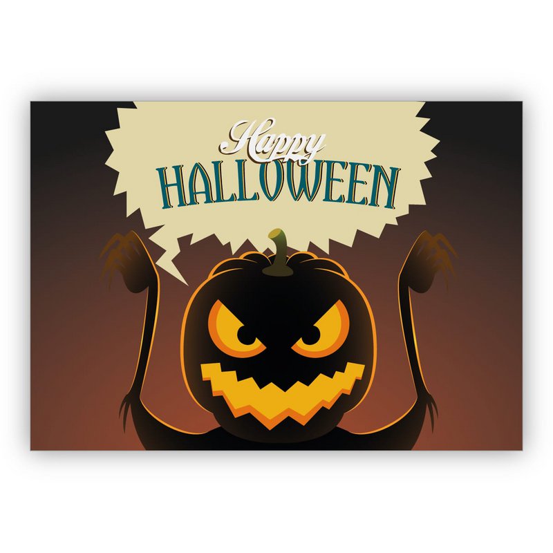 Terrible Halloween Card with Scary Pumpkin: Happy Halloween
