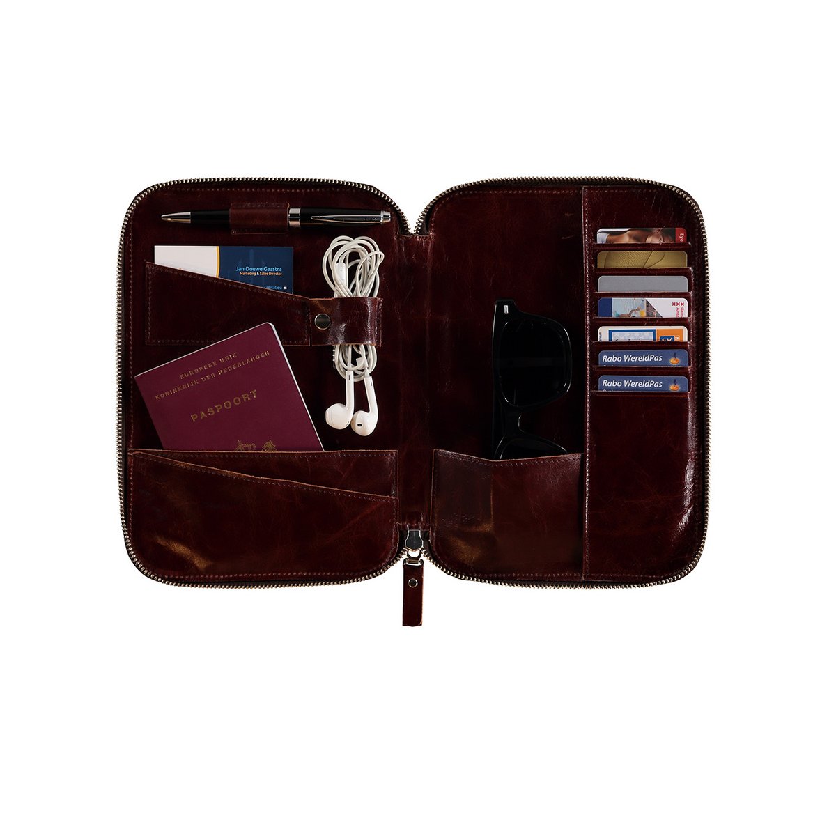 Estuche de viaje de cuero Lena - rojo burdeos
