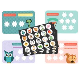 Toilet training reward system with animal-themed reward cards and stickers. Includes a variety of animal icons and designs to encourage and motivate children during the potty training process.