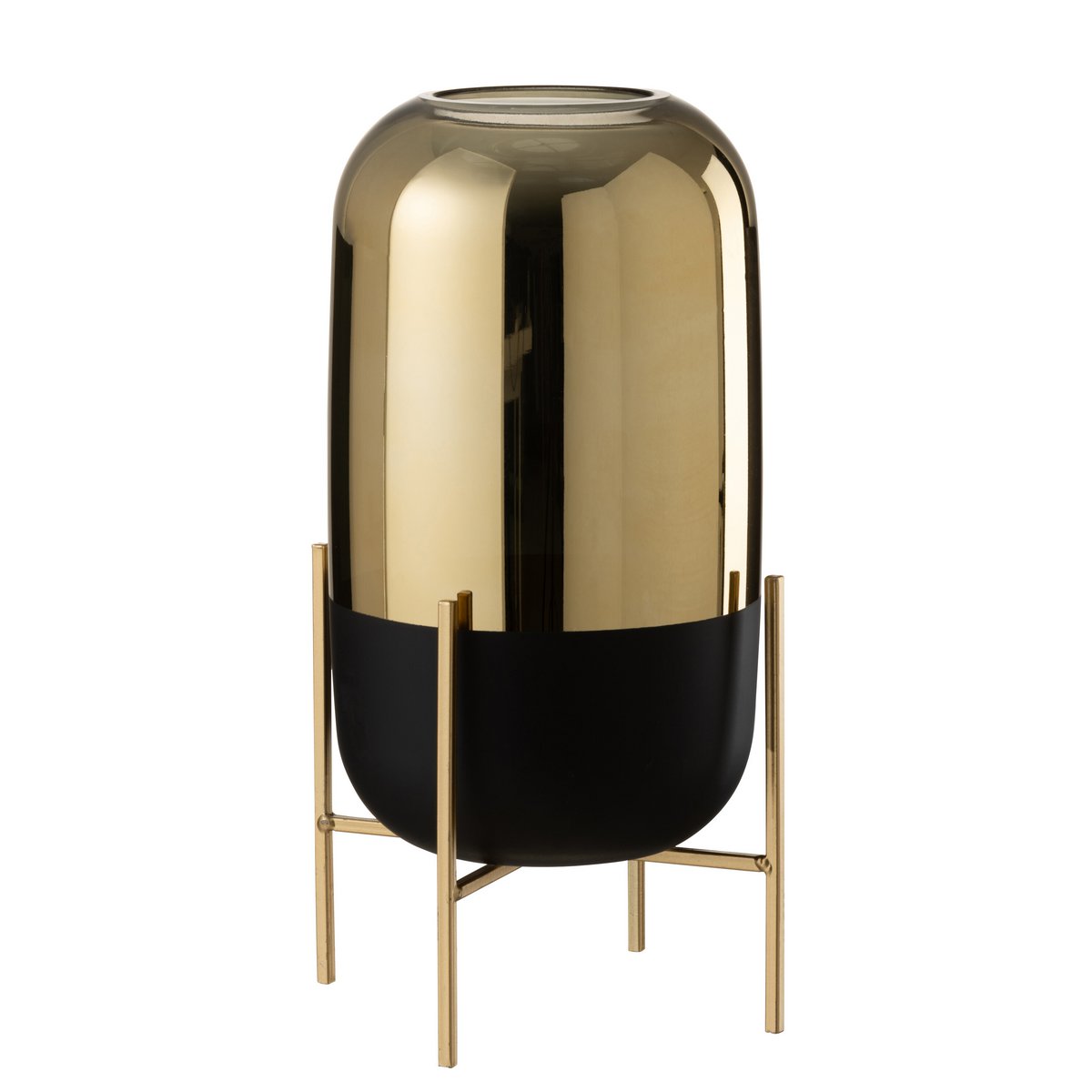 J -Line Wind reich zu Fuß - Kerzenhalter - Glas - Schwarz/Gold - groß