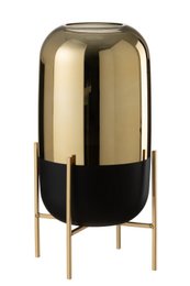 J -Line Wind reich zu Fuß - Kerzenhalter - Glas - Schwarz/Gold - groß