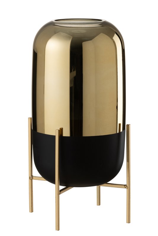 J -Line Wind reich zu Fuß - Kerzenhalter - Glas - Schwarz/Gold - groß