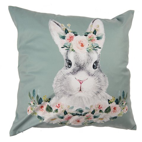Kussenhoes 45x45 cm Groen Wit Polyester Konijn Sierkussenhoes