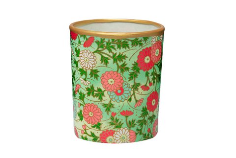 Handgemachter Teelichthalter aus Glas & Chiyogami Papier | Dahlias | Tischdeko