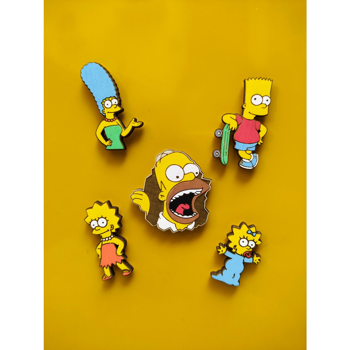 Ensemble de 5 Simpsons en bois aimant pour réfrigérateur, Homer, Marge, Bart, Lisa, Maggie, décor de cuisine, cadeau personnalisé, aimants à collectionner