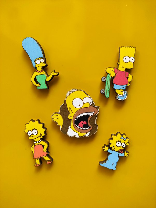 Set di 5 Simpsons magnete in frigo in legno, Homer, Marge, Bart, Lisa, Maggie, arredamento da cucina, regalo personalizzato, magneti da collezione