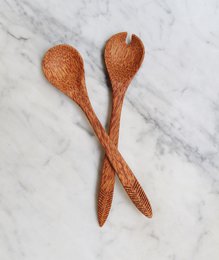 Salad servers made of coconut wood