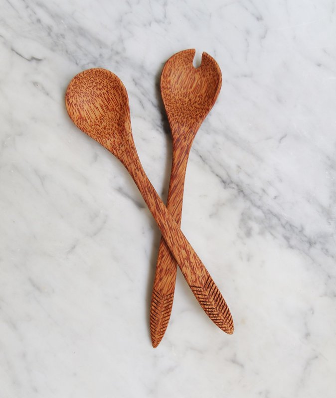 Salad servers made of coconut wood