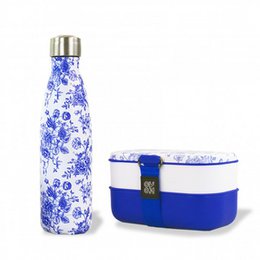 Combo Lunchbox + izolowana butelka 500 ml - Toile de Jouy -